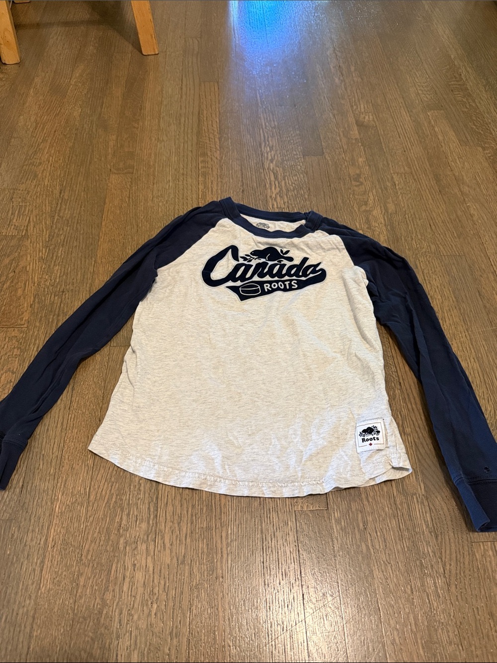 Roots Kids Raglan Long-Sleeve Tee in Navy and Heather Gray